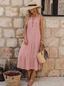 EMERY ROSE Vestido maxi con detalles de botones y dobladillo con capas para mujer - Rosa - Ver 3