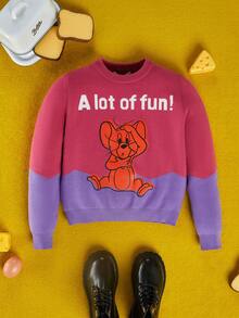 TOM & JERRY X SHEIN Tween Girls' Cartoon And Letter Pattern Sweater - Multicolor - View 9