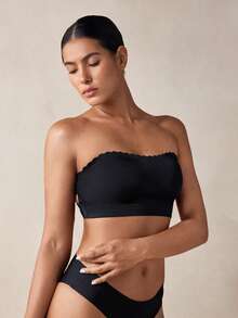 Veilyse Women's Seamless Strapless Wireless Adjustable Bra, Comfortable Daily Wear Padded Crossover Supportive Bra - Black - View 6
