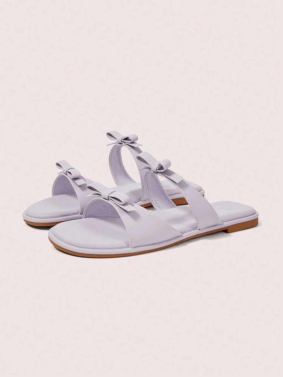 CUCCOO DOLLMOD Women's Light Purple Gentle Fairy Slippers, Summer Outdoor Wear, New French Style Comfortable Casual Double Bow Flat Beach Sandals