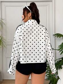 SHEIN EZwear Polka Dot Casual Women Plus Size Long Sleeve Loose Fit Jacket Fall - Black and White - View 2