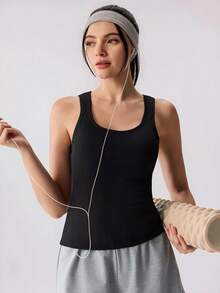 Loungeista 1pc Women's Basic Cotton Ribbed Knit Camisole, Slim Fit Square Neck Sleeveless Tank Top, Minimalist Casual Daily Wear - Black - View 6