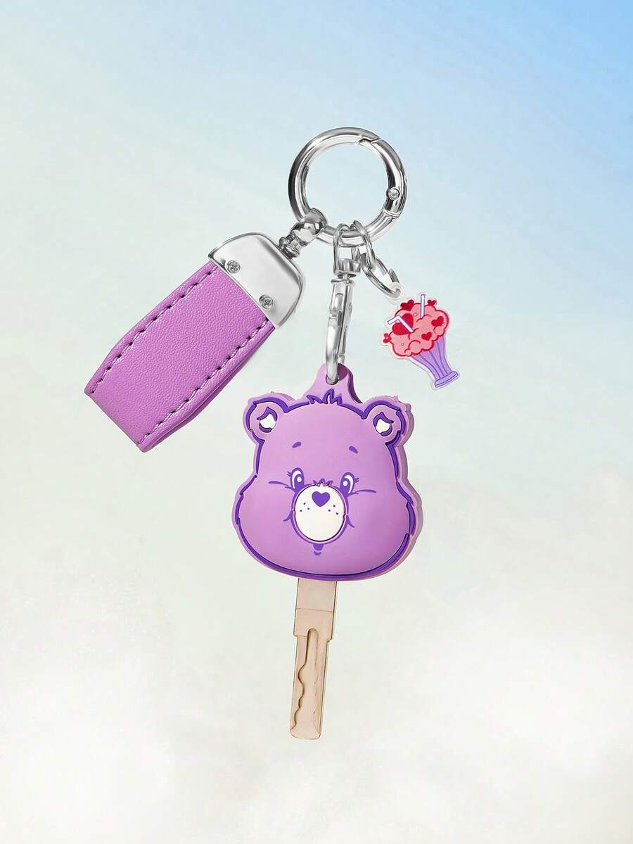 SHEIN X Care Bears غطاء مفتاح PVC بتصميم دب الحب - الأرجواني - مشاهدة 1