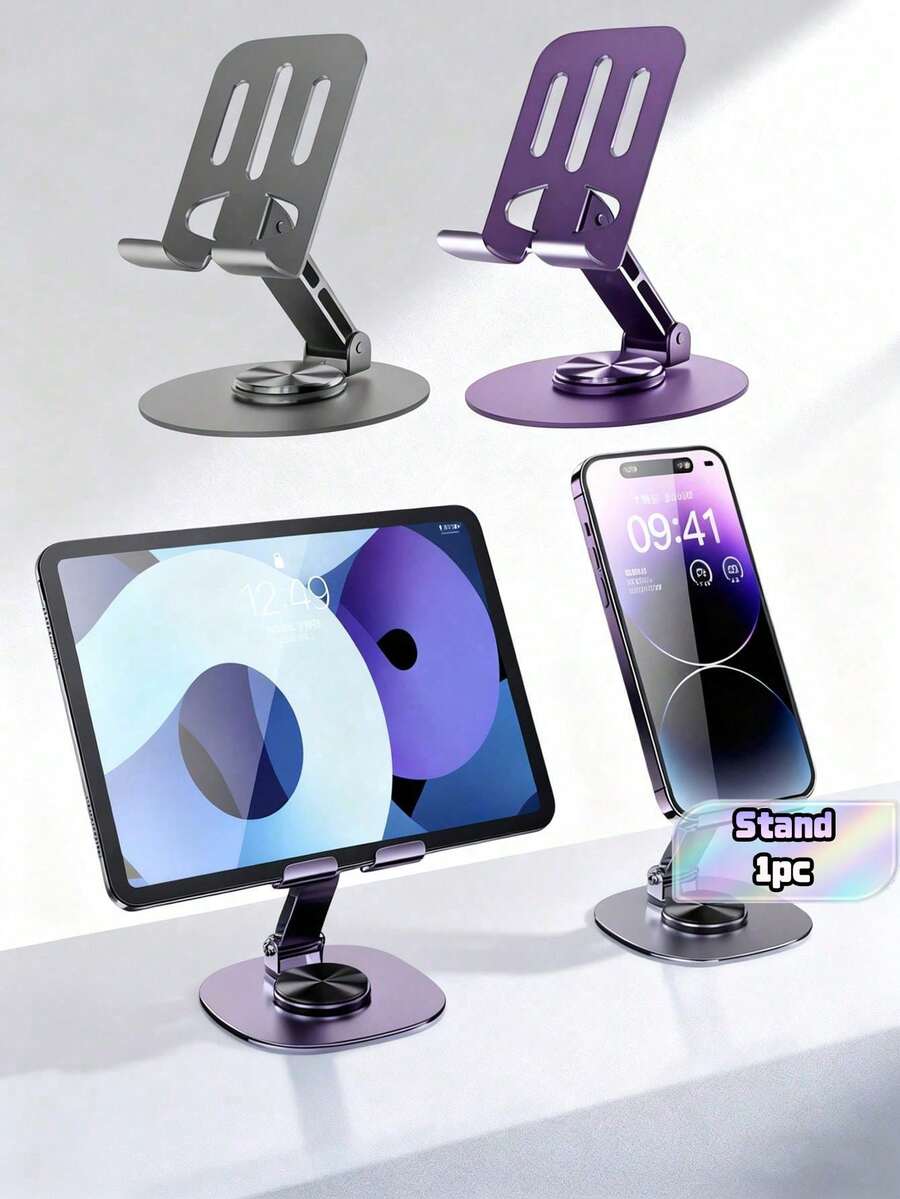 1Pc Foldable Phone Stand, Universal 360° Rotatable Adjustable Aluminum Alloy Desktop Phone Holder Base, Pocket Size, Portable Essential Accessory For Travel & Office Use - Multicolor - View 1