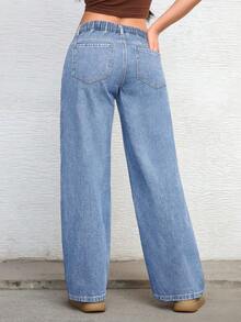 Jeanoix Celana Jeans Cowgirl Plus Size Wanita Model Y2K Denim Musim Panas Biru Tanpa Peregangan, Potongan Lebar - Light Wash - View 2