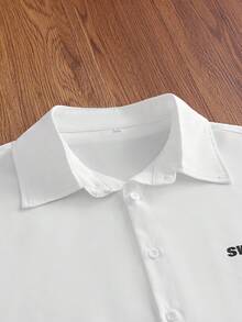 SWAVVY 春夏男士條紋印花短袖襯衫 - 白色 - 查看 6