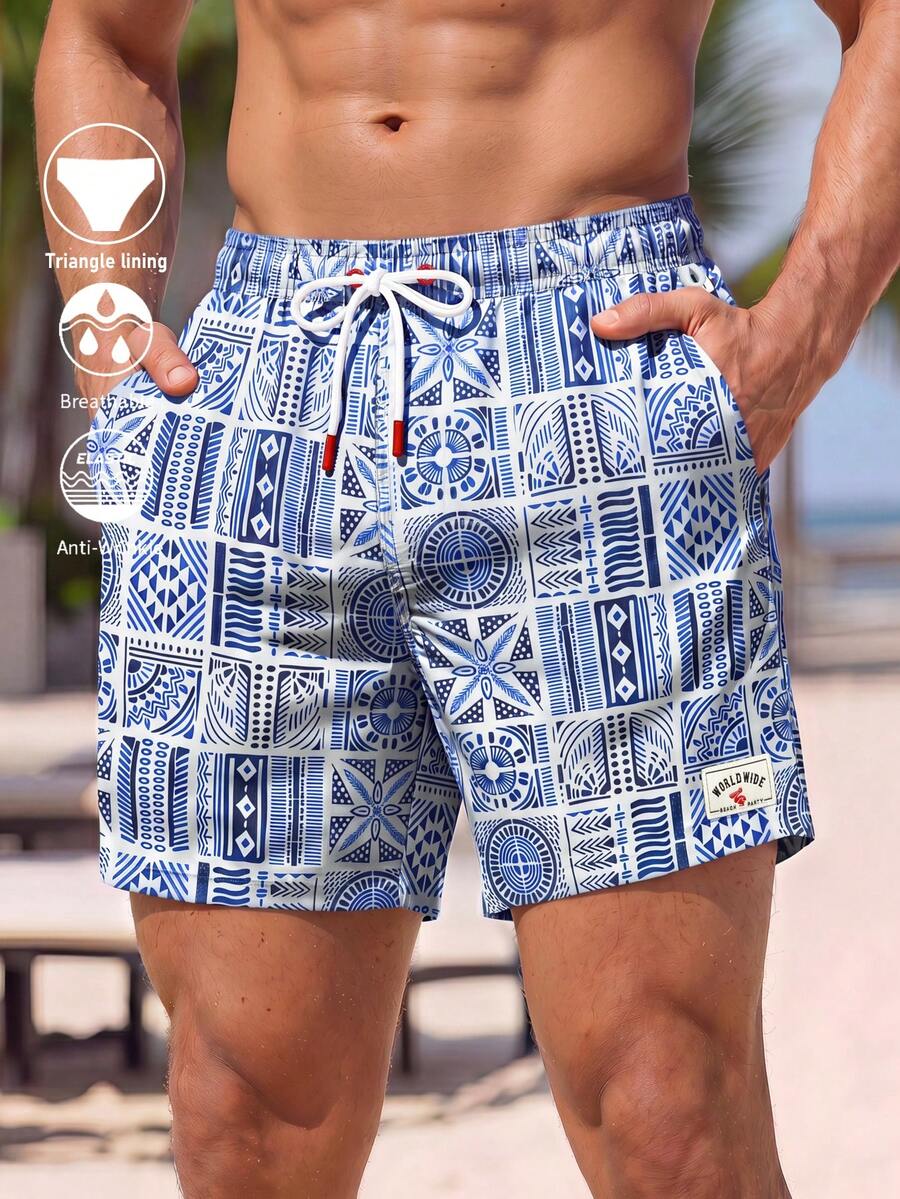 CoralVoy Shorts de playa para vacaciones con estampado integral para hombres - Celeste - Ver 1