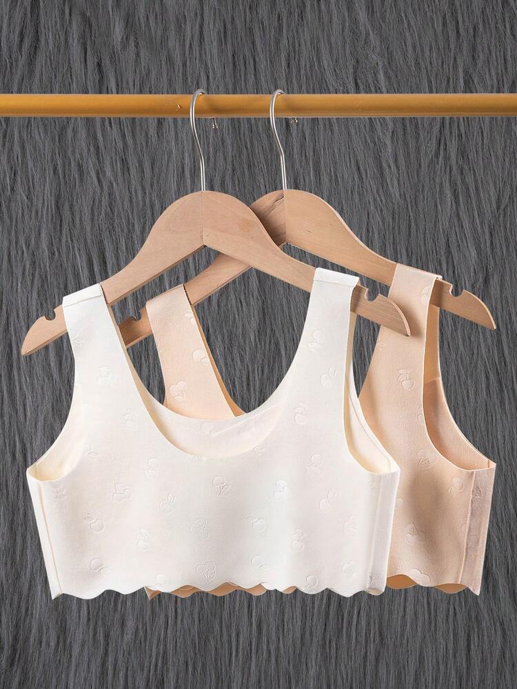 2pcs/Pack Girls' Camisole, Double-Sided Brushed Fabric, Non-Removable Padding, Wavy Edge, Elegant And Comfortable - Multicolor - View 2
