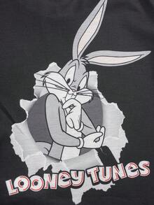 LOONEY TUNES X SHEIN 男嬰卡通圖案印花條紋拼接配色短袖T恤短褲套裝 - 黑色 - 查看 4