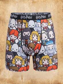 HARRY POTTER X SHEIN Cartoon Character All-Over Print Men's Boxer Briefs, Trunks - Black - View 1