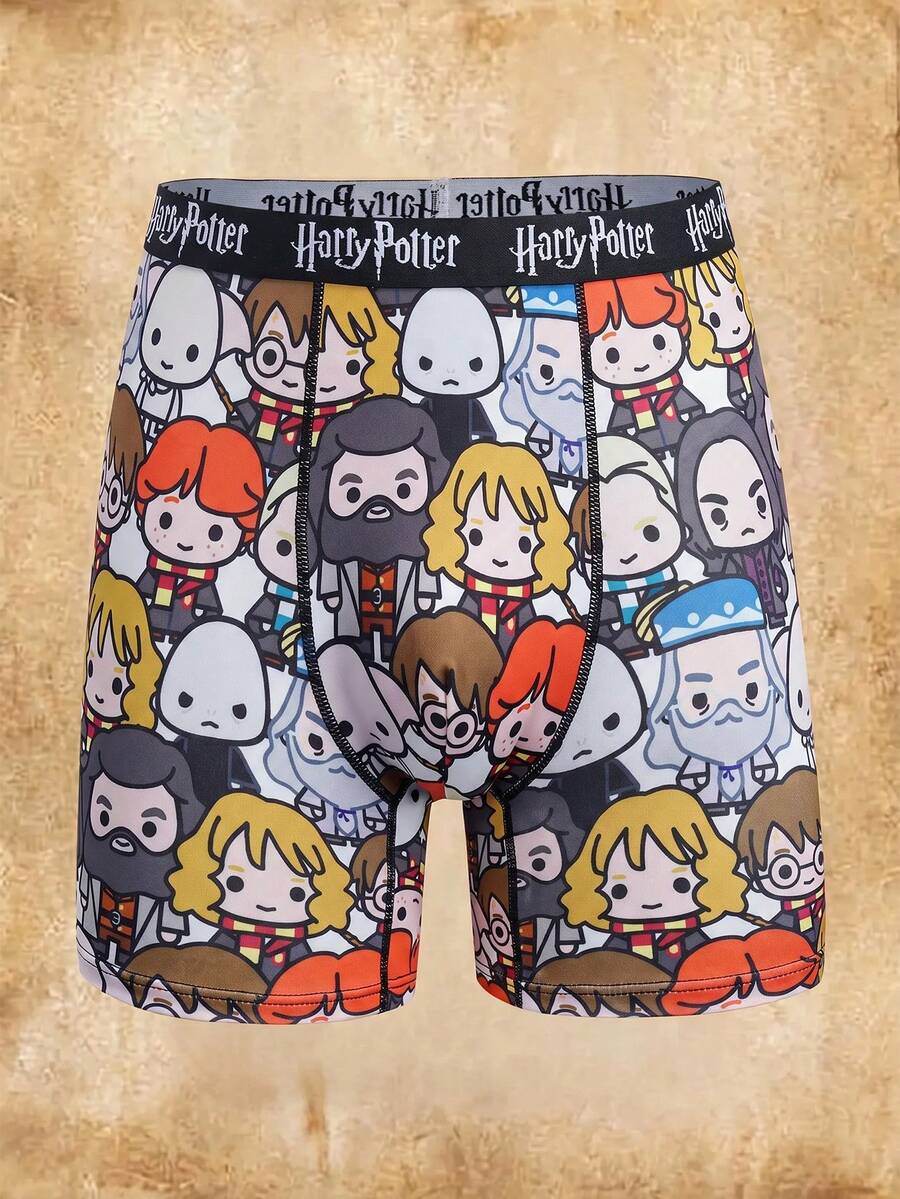 HARRY POTTER X SHEIN Cartoon Character All-Over Print Men's Boxer Briefs, Trunks - Black - View 1