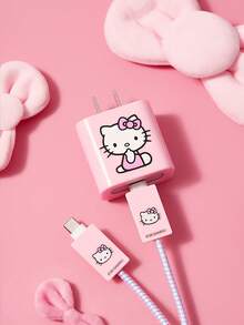 HELLO KITTY AND FRIENDS | SHEIN 3件組數據線保護套，適用於充電器，櫻桃印花圖案，充電器保護套（不含數據線） - 粉色 - 查看 2