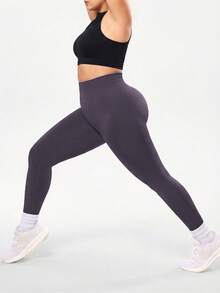 Solea Cove Seamless High Elasticity Plus Size Women's Solid Color High Waist Casual Versatile Daily Wear Sports Leggings - Mauve Purple - View 4