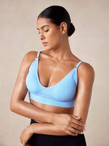 Veilyse Women's Wireless Bra And Detachable Breast Pad Solid Color Comfortable Bra - Baby Blue - View 8