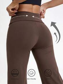 Dewbera Dewbera Women's Solid Color Flared Leg Sports Modest Pants Gym Light Brown Summer - Brown - View 4