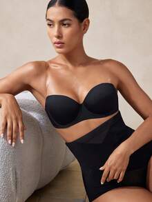 Veilyse Strapless Smooth Seamless Bandeau Bra, Wire Supported Multi-Way Lift & Enhance Bra, Suitable For Party & Everyday Wear - Black - View 8