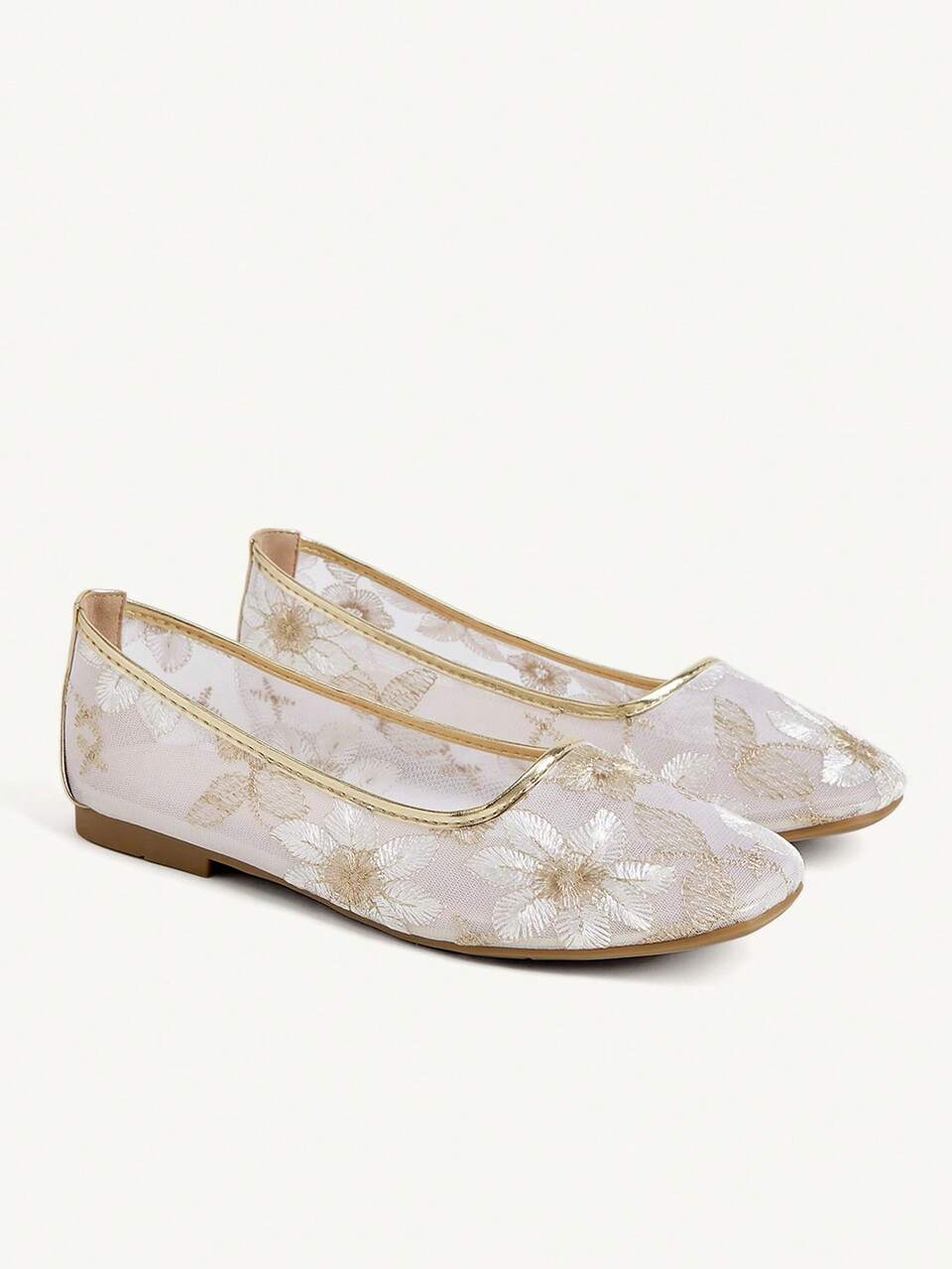 CUCCOO CHICEST Women Shoes Platinum Embroidered Mesh Square Toe Flat-Soled Shoes, Temperament Commuter Bridesmaid Banquet Gentle Soft-Soled Shoes