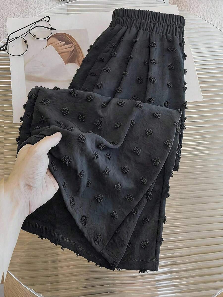 FRIFUL Celana Panjang Wanita Musim Panas Model Baru dengan Tekstur Kain, Potongan Lurus, Longgar, Kasual, Serbaguna, Cocok untuk Liburan - Hitam - View 1