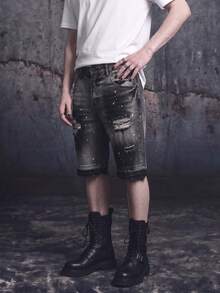 Vyqestra Men's Pocket Distressed Wide Leg Loose Casual Versatile Denim Shorts - Grey - View 5