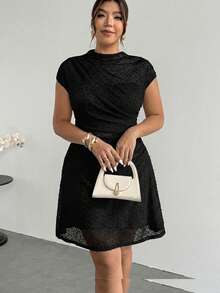 Firerie Plus Size Autumn New Arrival Stand Collar Sleeveless Ruched Flared Hem Elegant Romantic Tea Party Cocktail Date Night Graduation Dress Women Black - Black - View 3