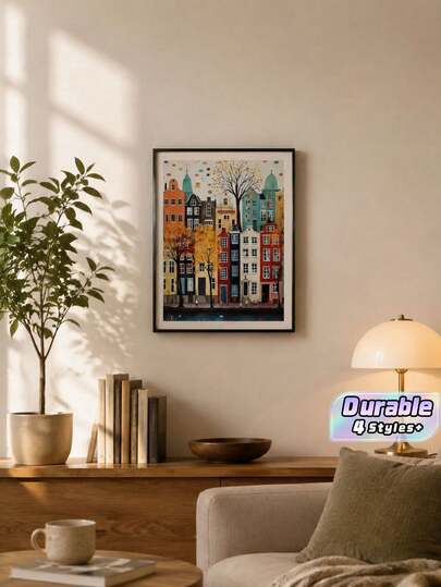 1pc Colorful House Oil Painting, Fashionable Canvas Art Print - Perfect For Living Room And Bedroom Decor, Ideal Gift For Any Occasion, Frameless