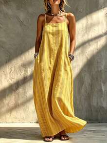 Breezaya Women's Vacation Casual Striped Spaghetti Strap Dress - Yellow - View 3