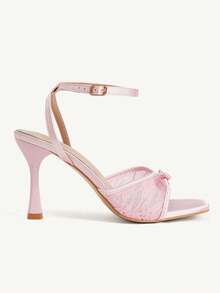 CUCCOO CHICEST Women Shoes Classic Fashion Women's High Heels Sandals Slim Heel Square Mesh Bow Design Workplace Commuting Sexy Wear Women's Shoes - Pink - View 3