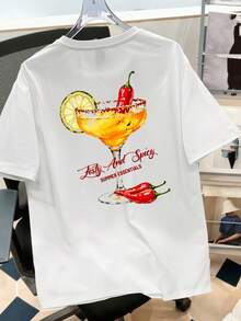 Manfinity Joysei Funny Chili Cocktail Pattern Print Men's T-Shirt, Suitable For Casual Daily Wear, Couple Matching, Thoughtful Gift For Boyfriend - White - View 5