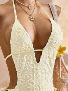 Bellisia 26SS Spring/Summer Vacation Beach Holiday Vacation Elegant Casual Polka Dot V-Neck Matching Skirt 2 Pieces Set White Floral - Yellow - View 3