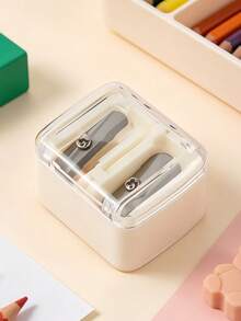 1 White Double Hole Eyeliner Eyebrow Pencil Sharpener Multifunctional Mini Portable Dual Size Design Makeup Tool Precise Sharpening Compact Easy Carry Beauty Accessory For Home Travel - White - View 4