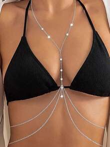 MidnightGlam 1pc Women's Shiny Sexy Lingerie Body Chain Accessory For Beach Wear - Silver - View 2