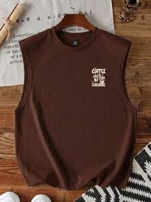 Manfinity Hypemode Men's Standard Size Dark Brown Coffee Print Wide Tank Top - Brown - View 3