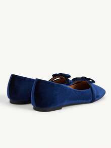 CUCCOO CHICEST Navy Blue Velvet Mary Jane Shoes For Women, French Retro Square Toe Flats, Soft-Soled Ballet Shoes - Blue - View 5