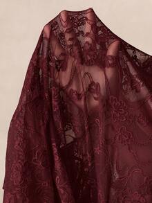BELROSIE 韓式溫柔蕾絲襯衫，半透網紗質感，翻領單排扣，荷葉邊下擺修身層次上衣，裸粉色蕾絲襯衫，多層荷葉邊下擺，長喇叭袖剪裁，半透明輕盈，蕾絲刺繡，尖領設計，珍珠鈕扣細節，荷葉邊下擺，喇叭長袖，半透薄網紗，復古優雅 - 酒紅色 - 查看 6