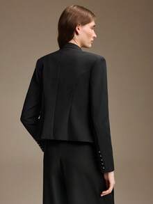 Ontre Women's Black Comfortable Fabric Regular Shoulder Long Sleeve Small Stand Collar Front Opening Metal Button Decor Front Panel Palace Style Rope Embroidery Frog Button Decoration Modern Urban Fashion Business Casual Office Wear Low-Key Old Money Style Elegant Commute High-Quality Airport Autumn Essential Premium Comfortable Old Money Style Women's Regular Jacket - Black - View 5