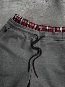 PAVTROS Pantalones cortos para hombre con diseño bordado, cintura con cordón y bolsillos - Gris Oscuro - Ver 4