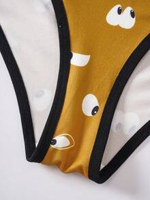 SCOOBY-DOO X SHEIN 女款字母卡通印花撞色細肩帶背心與三角內褲休閒日常內衣套裝 - 棕色 - 查看 7