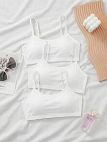 SHEIN Girlism 青少年女孩內衣與胸罩 3件/組 新款極簡休閒加墊親膚舒適內衣學生胸罩套裝，適合四季，返校季 - 白色 - 查看 1