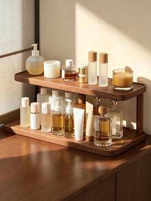 1‑Pack Vintage Solid Wood Desktop Storage Rack, Retro Multi‑Layer Cosmetic Organizer, Multipurpose Home Shelf. Suitable For Storing Kitchen Condiments, Water Cups, Mugs And Coffee Cups. - Multicolor - View 6