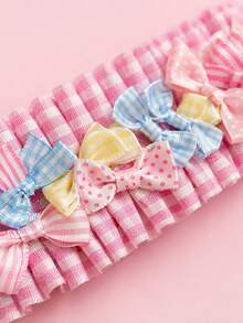 Zazumi 1PC/2PCS Kawaii Soft Girl Hair Band Pink Plaid Pleated Pastel Bows Ruffled Frill Hair Decor Accessory With Lace Strap For Casual Outings Gatherings - Multicolor - View 4