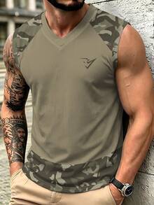 Gym Rark Men Camo Patchwork V Neck Mesh Quick Dry Tank Top Bathing Sleeveless Sports Shirt For Outdoor Gym Weightlifting Running  World Cup Mexico Swim - Multicolor - View 1