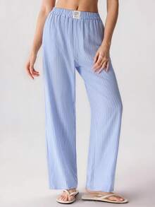 Loungeista Women's Striped Wide Leg Pants, Loose Fit Casual Wear For Spring/Summer - Multicolor - View 1