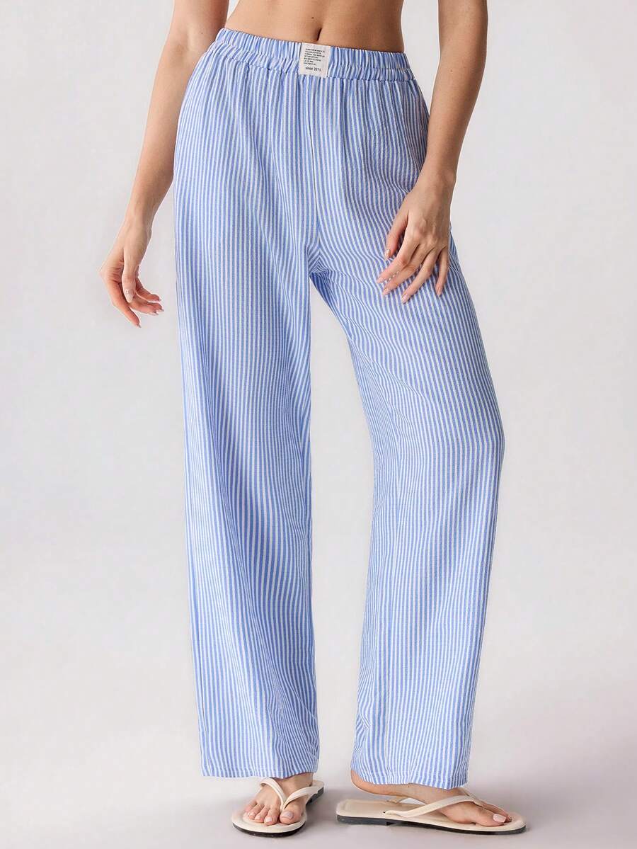 Loungeista Women's Striped Wide Leg Pants, Loose Fit Casual Wear For Spring/Summer - Multicolor - View 1