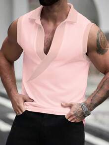 Manfinity Homme 男士寬鬆百搭上衣，適合上班通勤、日常穿著、疊穿與外穿，成熟修身風格，休閒、運動、日常通勤與度假皆適用，送給男友、丈夫與情侶的完美禮物 - 粉色 - 查看 4
