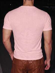 Manfinity Dauomo Fashion Street Casual Cool Comfortable Rhinestone Round Neck Short Sleeve Top - Pink - View 2