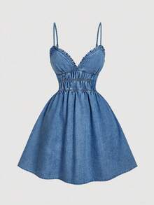 SHEIN MOD Women's Summer Casual Spaghetti Strap Denim Dress - Medium Wash - View 2