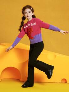TOM & JERRY X SHEIN Tween Girls' Cartoon And Letter Pattern Sweater - Multicolor - View 5