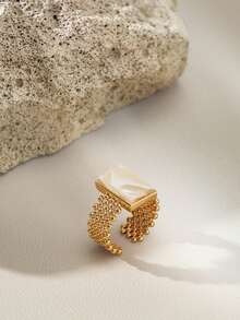 Opalesca Beberapa Cincin Minimalis Geometris Berlapis Emas 18k dengan Hiasan Zirkonium Linier - Yellow Gold - View 6