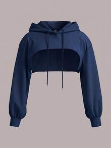 SHEIN EZwear 海軍藍大尺碼針織超短版運動衫 - 藏蓝色 - 查看 1