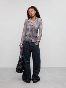 COUREZ Low Rise Mid Balloon Jeans With Seaming Details /Y2K Fall Outfits Autumn Fall Clothes Jeans For Women Baggy Jeans Pants For Women Wide Leg Pants Woman - Dark Wash - View 1